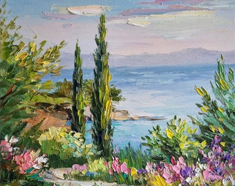 Original Corfu Greece Landscape Oil Painting Greece Landscape Paintings Corfu Island Painting 10 by 10 Inches