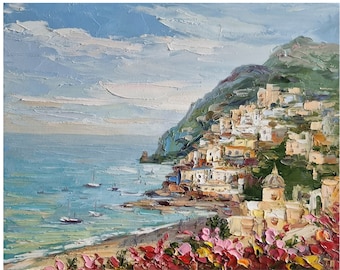 Positano Painting Amalfi Oil Painting coast art Amalfi Coast Italy Landscape Floral Wall Art Landscape Painting 8 by 10 inches
