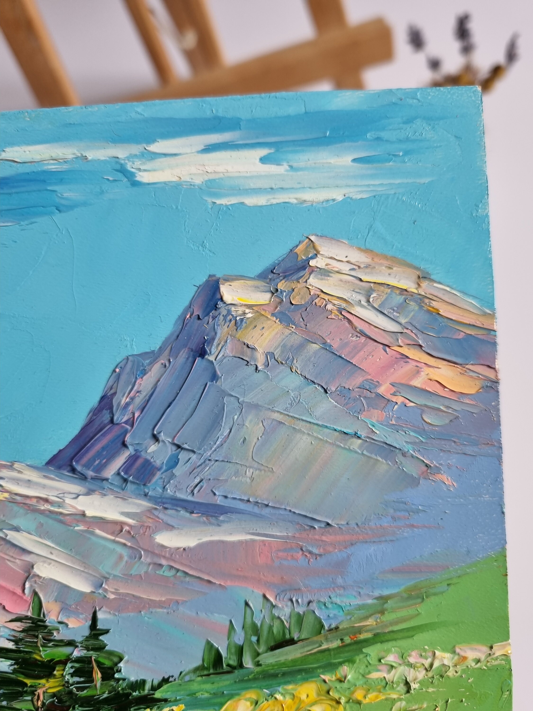 絵画　アルプスの風景画 アルプスの風景画、山の風景画、山の花、花の絵画、壁アート