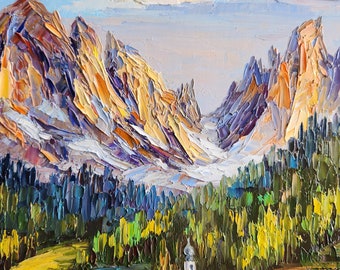 ドロミテ山の油絵：イタリアアルプスの風景画 インパストアート - Etsy