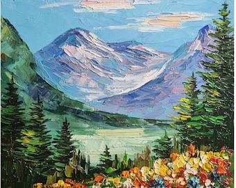 Grand Teton Oil Painting, Wyoming Mountain Art, 10x10 Palette Knife