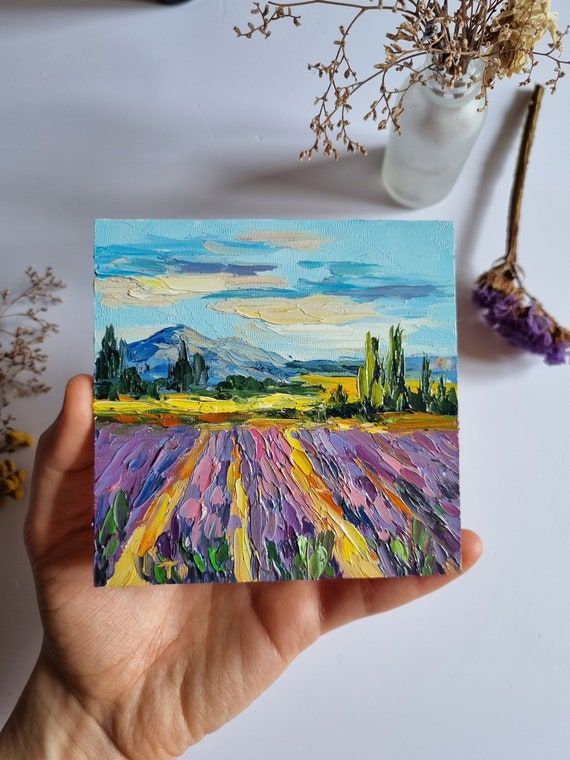 Tuscany Painting Lavender Field Original Art Small Landscape Oil ...