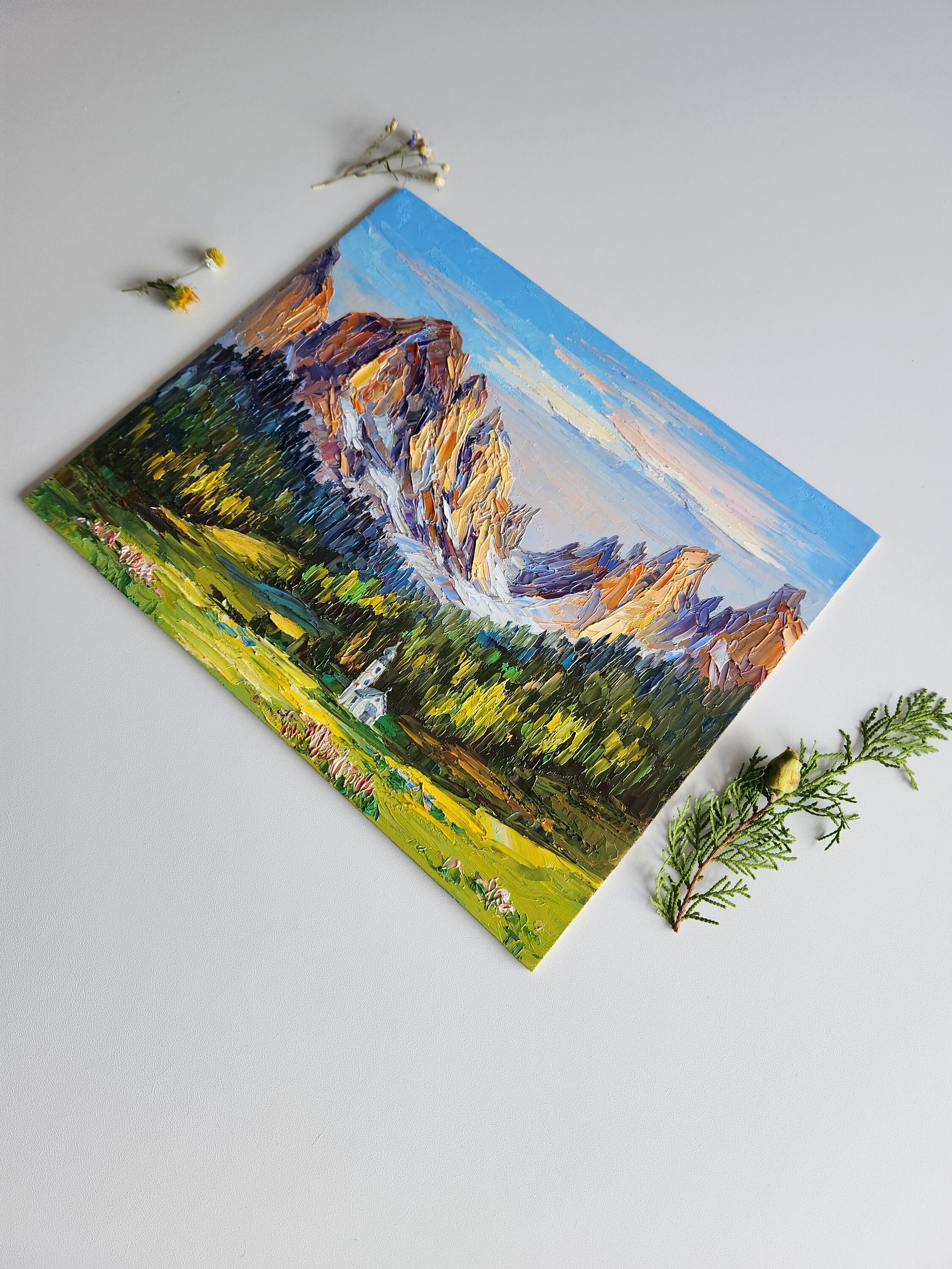 ドロミテ山の油絵：イタリアアルプスの風景画 インパストアート - Etsy