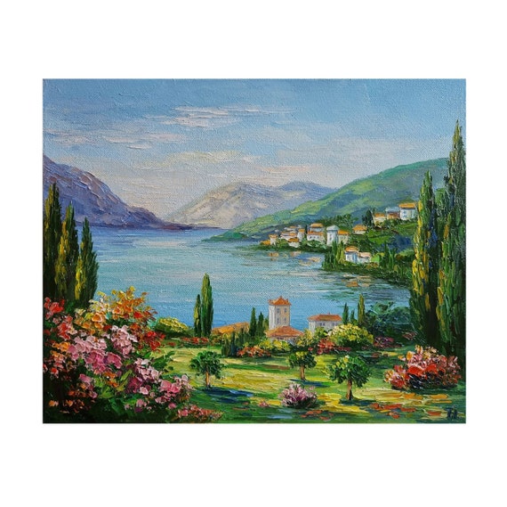 コモ湖の絵画、イタリアの風景画、油絵 13x16 - Etsy 日本