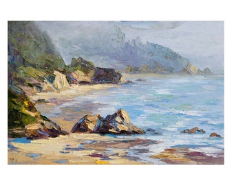 Dipinto a olio sulla costa dell'Oregon, paesaggio marino, arte murale (8x12 pollici)