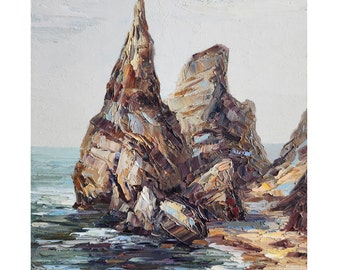 Praia Da Ursa Oil Painting: Portugal Coastal Seascape, 10x8