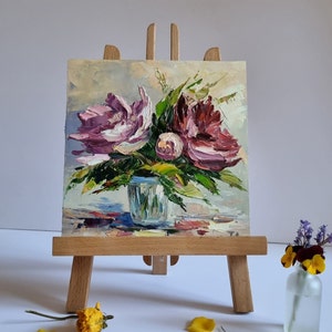 Peony Painting Pink Peony Painting Floral Painting Anniversary Gift Wall Art 8 by 8 inches