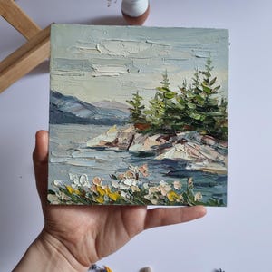 Lake Tahoe Painting California Landscape Original Art Wall Art 6 by 6 inches