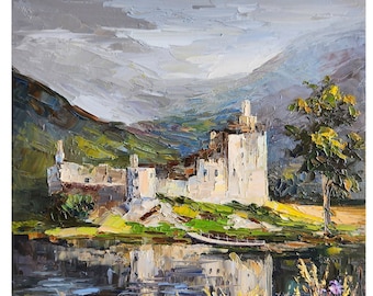 Kilchurn Castle Oil Painting, Scotland Autumn Landscape, 13x11 Inches