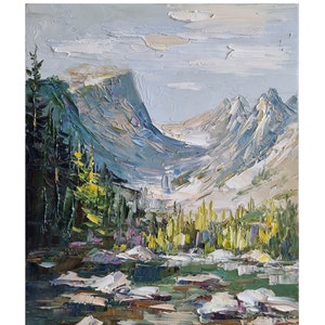 Rocky Mountain Oil Painting Colorado Mountain Painting Impasto Painting Wall Art  10 by 8 in