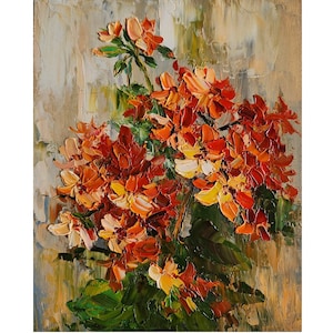 Original Geranium Oil Painting Red Flowers Painting Summer Painting Impasto Painting Floral Painting Wall Art 10 by 8 inches