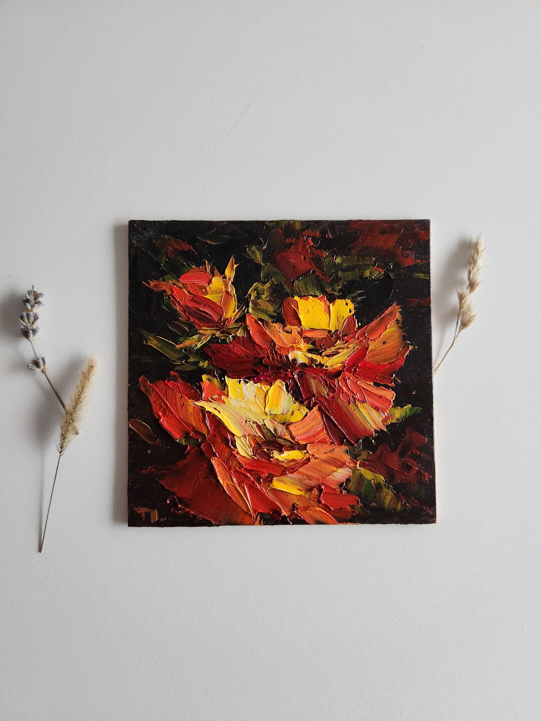 Red Rose Painting Impasto Oil Painting Flower Bouquet Floral Painting ...