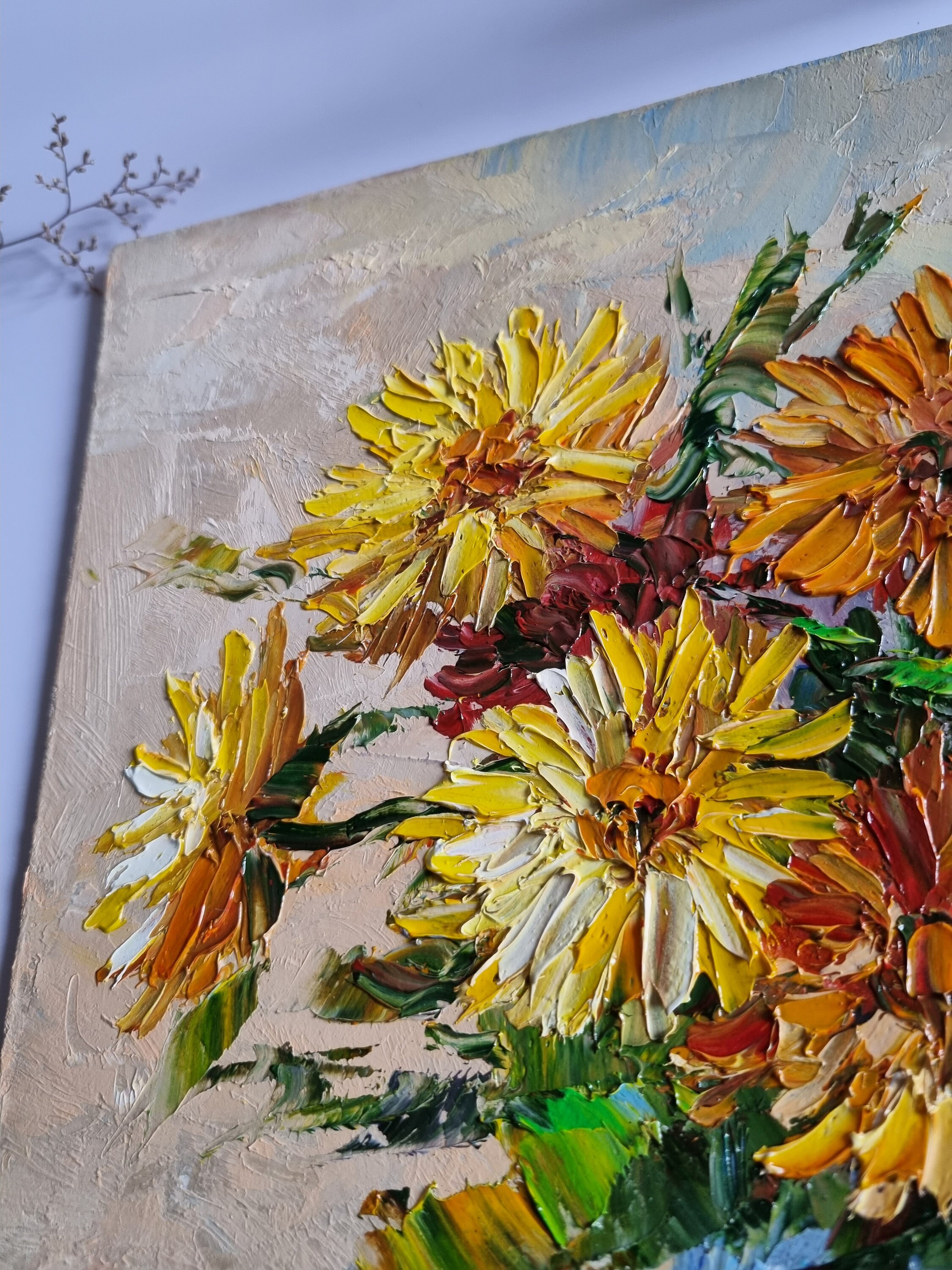 菊の花の絵画 花の絵画 花束アート 油彩画 フラワーアート 記念日の