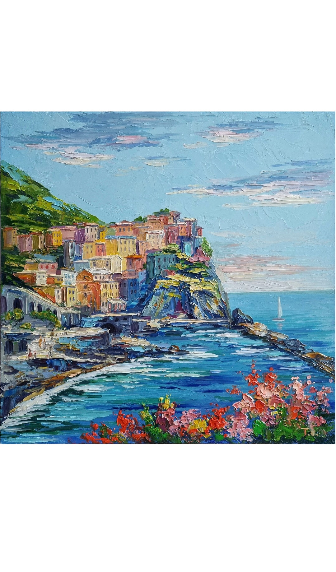 Cinque Terre Painting: Italy Seascape Oil Painting, Manarola Art (13x13 ...