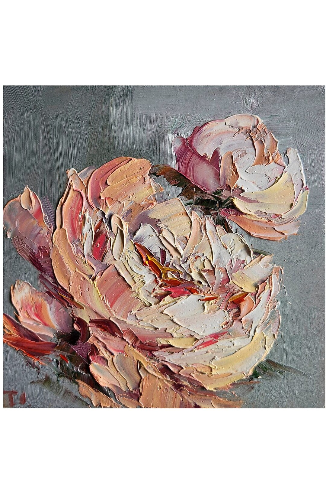 Impasto Pink Peony Oil Painting, 6x6 Floral Wall Art - Etsy UK
