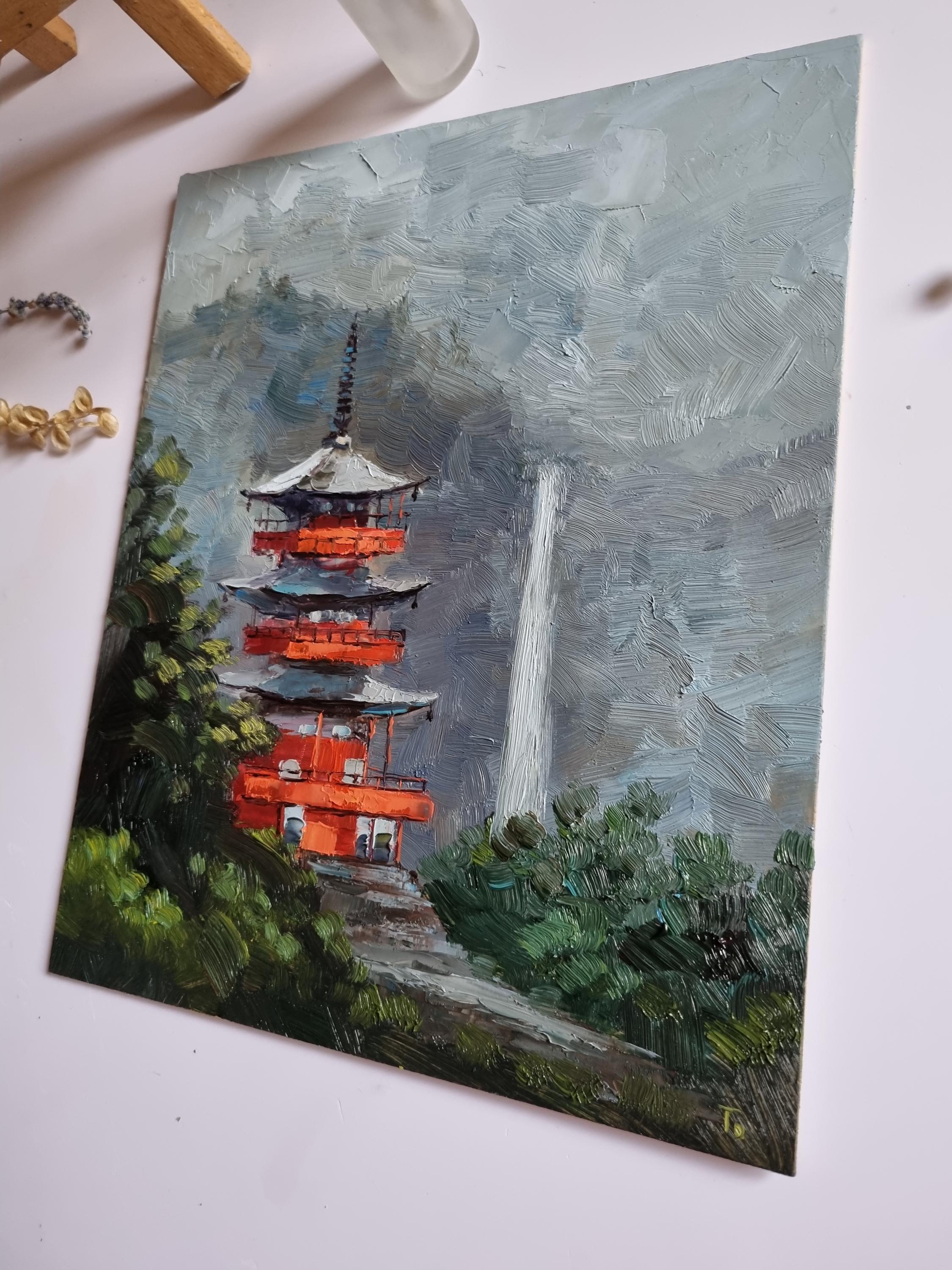 Japan Temple Oil Painting: Nachi Falls Seigantoji, Landscape Wall