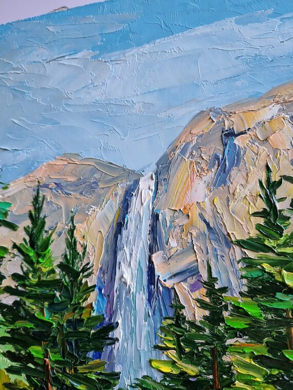 Waterfall Yosemite Painting Mountain Landscape Art Forest