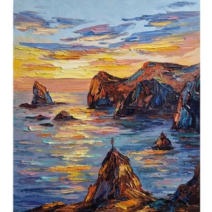 Madeira Original Painting Sunset Painting Portugal Landscape Costal Painting Madeira Seascape Wall Art 12 by 10 inches