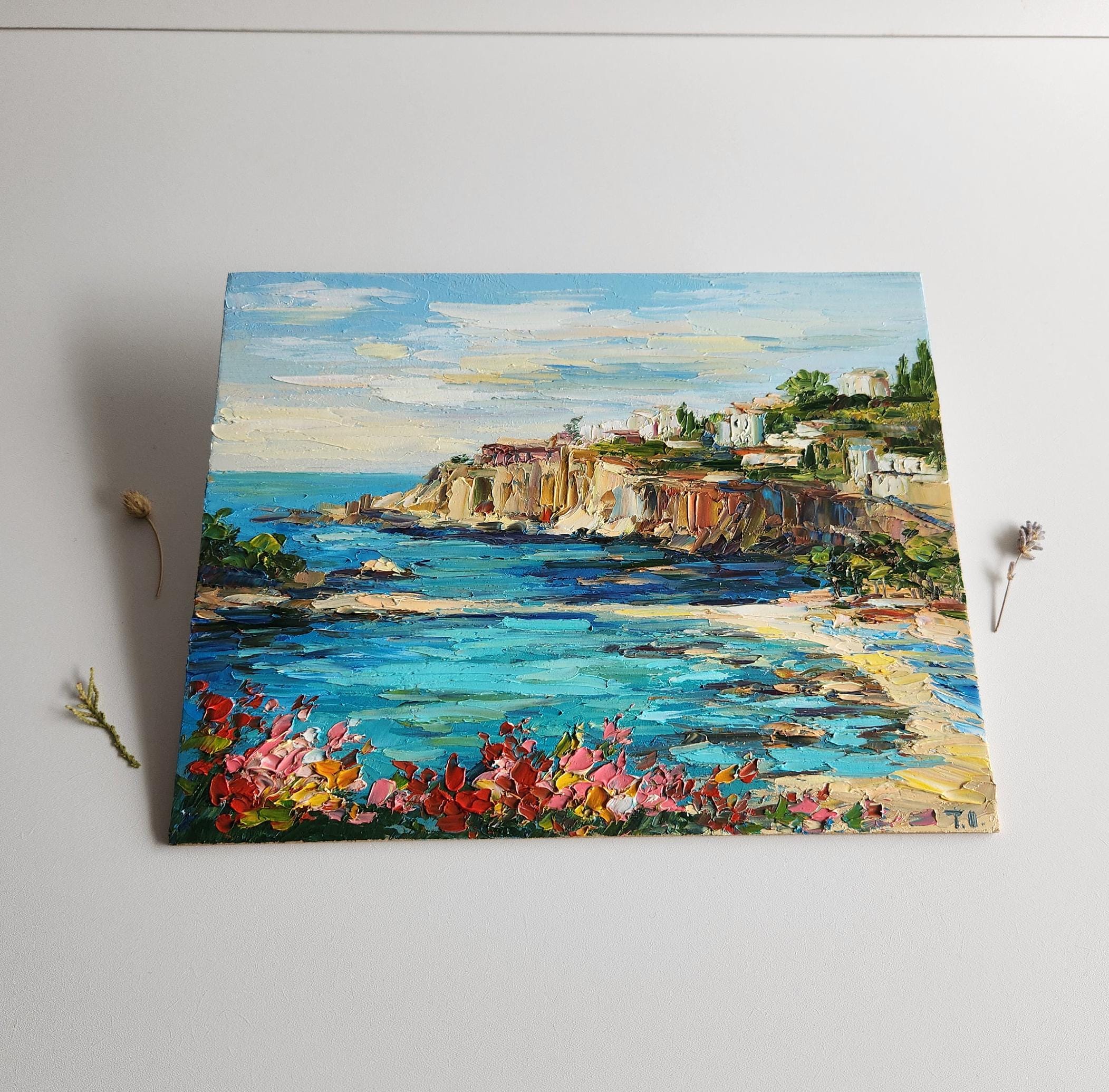 絵画 Port de ravenna イタリア絵画 シチリア絵画 トンナーラ絵画 海景画 壁アート 8 x