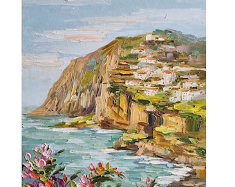 Madeira Seascape Painting, Portugal Coast, Impasto Oil Painting (10x8 in)