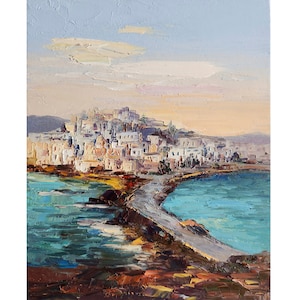 Greece Painting Greece Sunset Landscape Naxos island Mediterranean Painting Mediterranean Art Seascape Painting Wall Art 10 by 8