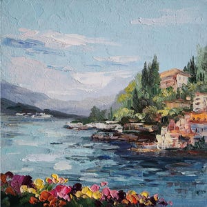 Original Positano Oil Painting Painting Oil Painting coast art Amalfi Coast Italy Landscape Wall Art Landscape Painting 8 by 8 in