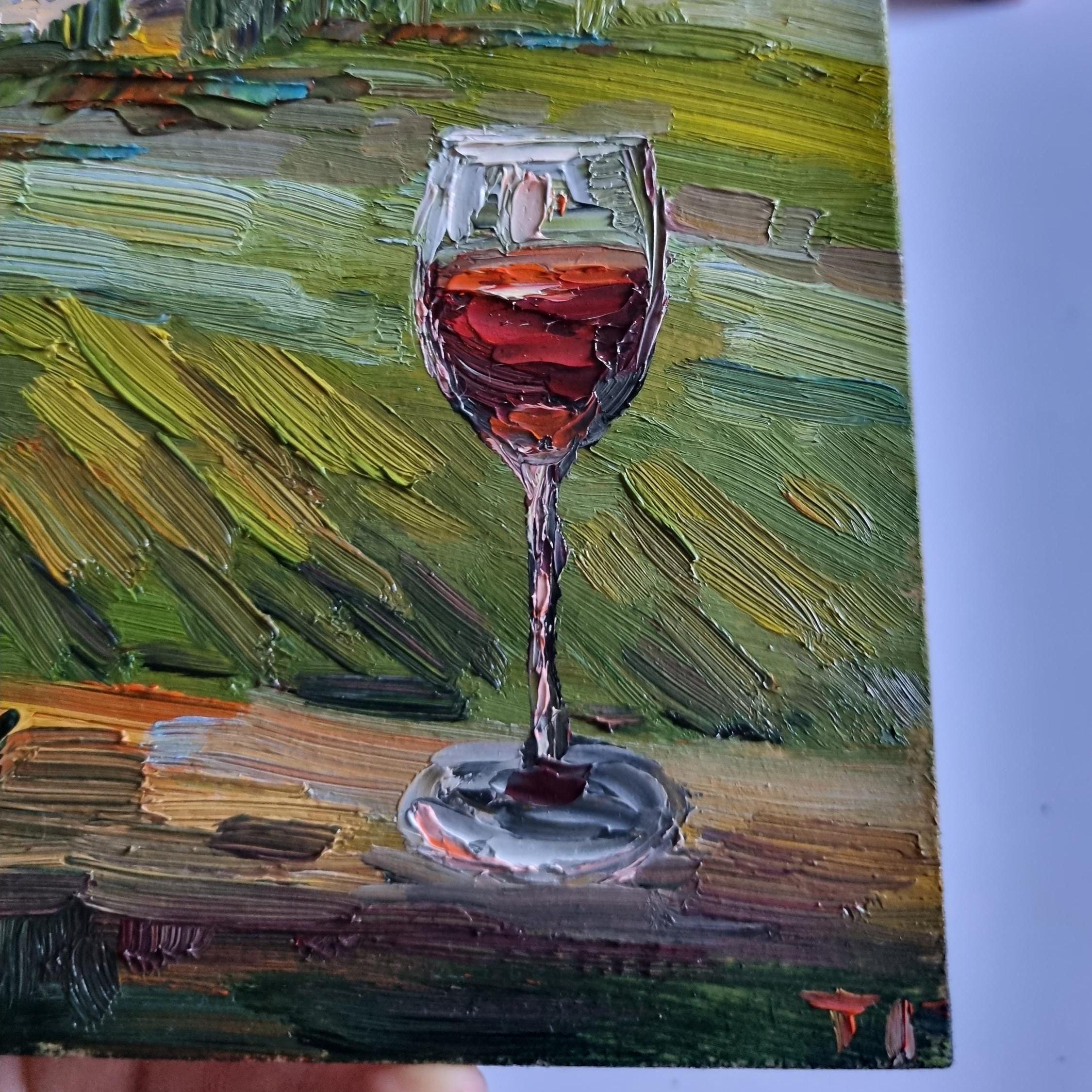 トスカーナの風景油絵：赤ワイン、イタリアの壁画 - Etsy 日本