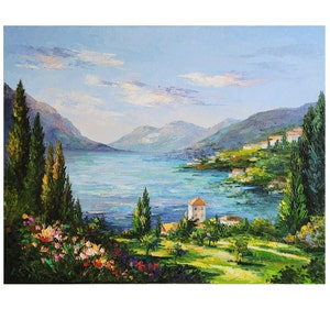 Lake Como Painting Italian Landscape Painting Original Field Artwork Wall Art 24 by 30 inches