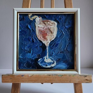Malowanie Martini Brudny koktajl Martini Sztuka Bar Dekoracja kuchni Domowa sztuka ścienna Oliwki Impasto Malowanie olejem Kuchnia Martwa natura 6 na 6 cali