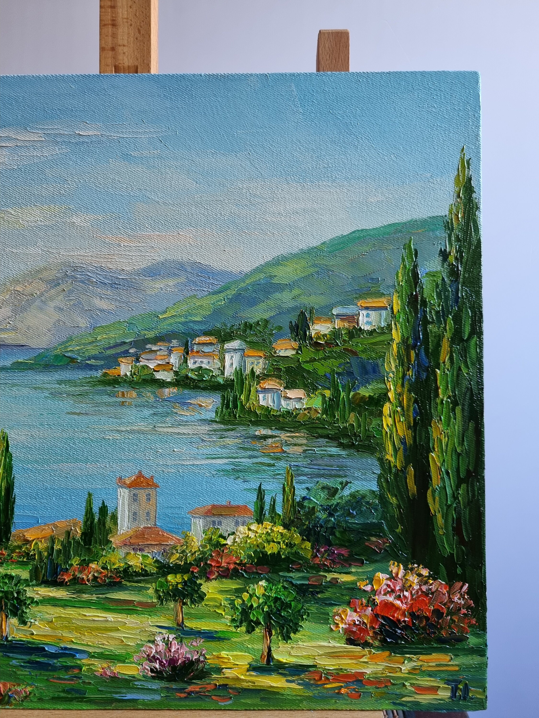 コモ湖の絵画、イタリアの風景画、油絵 13x16 - Etsy 日本