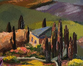 オリジナルのトスカーナ風景油絵：イタリアの田園風景の壁画 - Etsy 日本