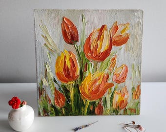油絵 赤いチューリップ 手書き油絵 チューリップ 額付 絵画 インテリア 油彩画 楽天市場