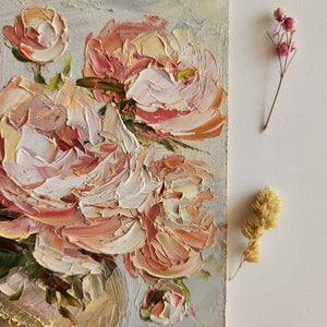 Impasto Pink Peony Oil Painting: Floral Wall Art (6x6 Inches) - Etsy