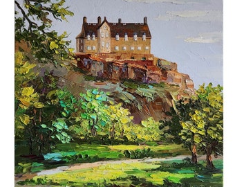 Pintura a óleo do Castelo de Edimburgo: Arte paisagística escocesa (33 x 28 cm)