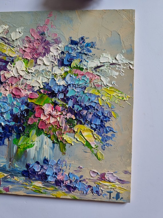 油絵 油彩 油彩画 絵 絵画 【白と紫のライラック】 油絵 油彩 油彩画