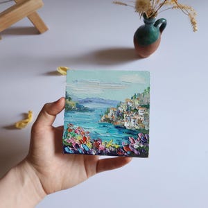 Original Positano Oil Painting Amalfi coast art Travel Gift Italy Landscape Landscape Painting 4 by 4 inches