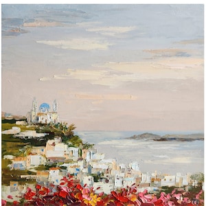 Greece Painting Greece Sunset Landscape Santorini Painting Mediterranean Painting Mediterranean Art Seascape Painting Wall Art 10 by 10
