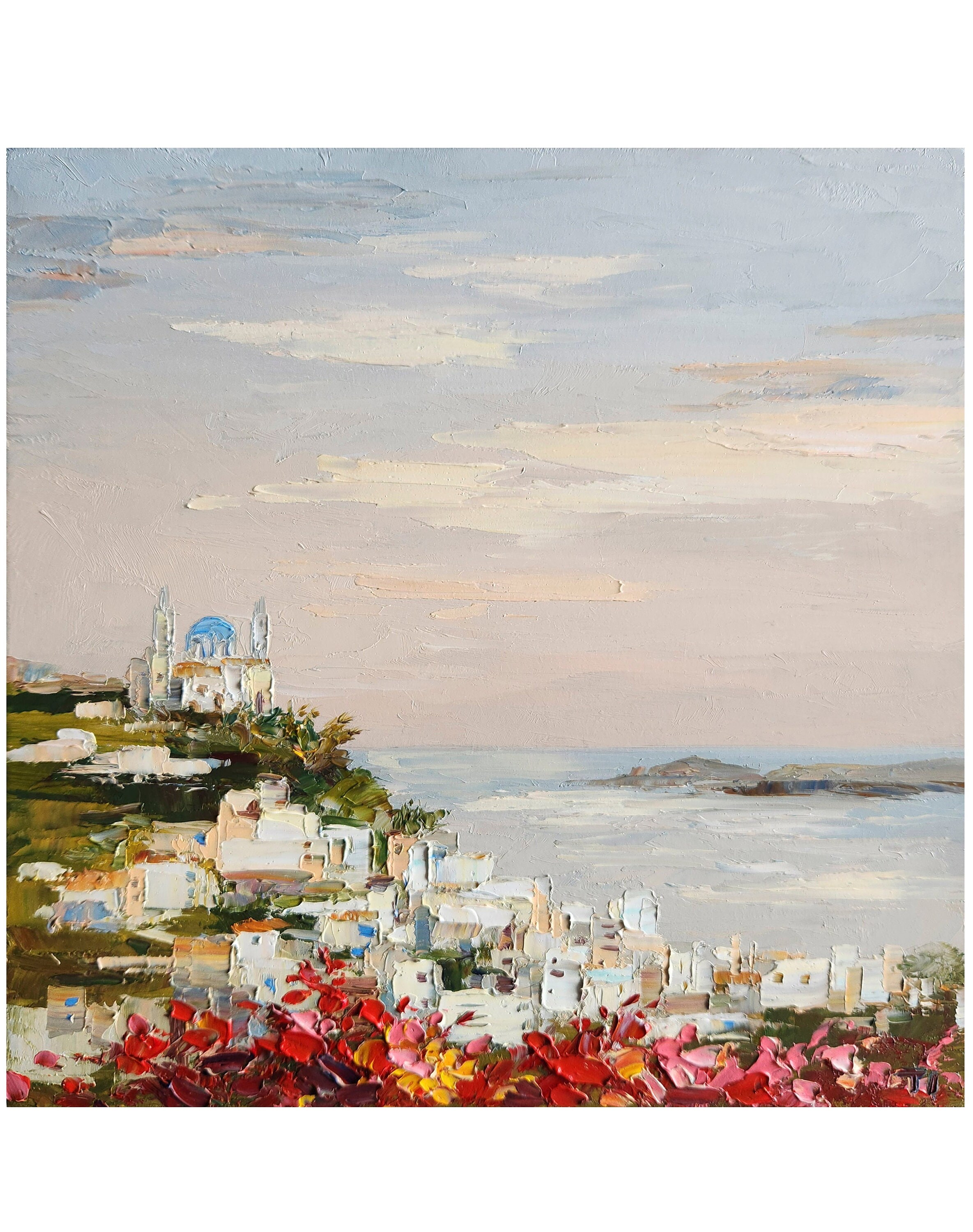 Greece Painting Greece Sunset Landscape Santorini Painting Mediterranean Painting Mediterranean Art Seascape Painting Wall Art 10 by 10