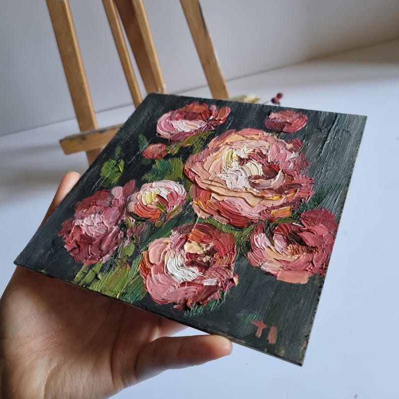 Impasto Pink Peony Oil Painting: Floral Still Life, 6x6 In - Etsy Australia