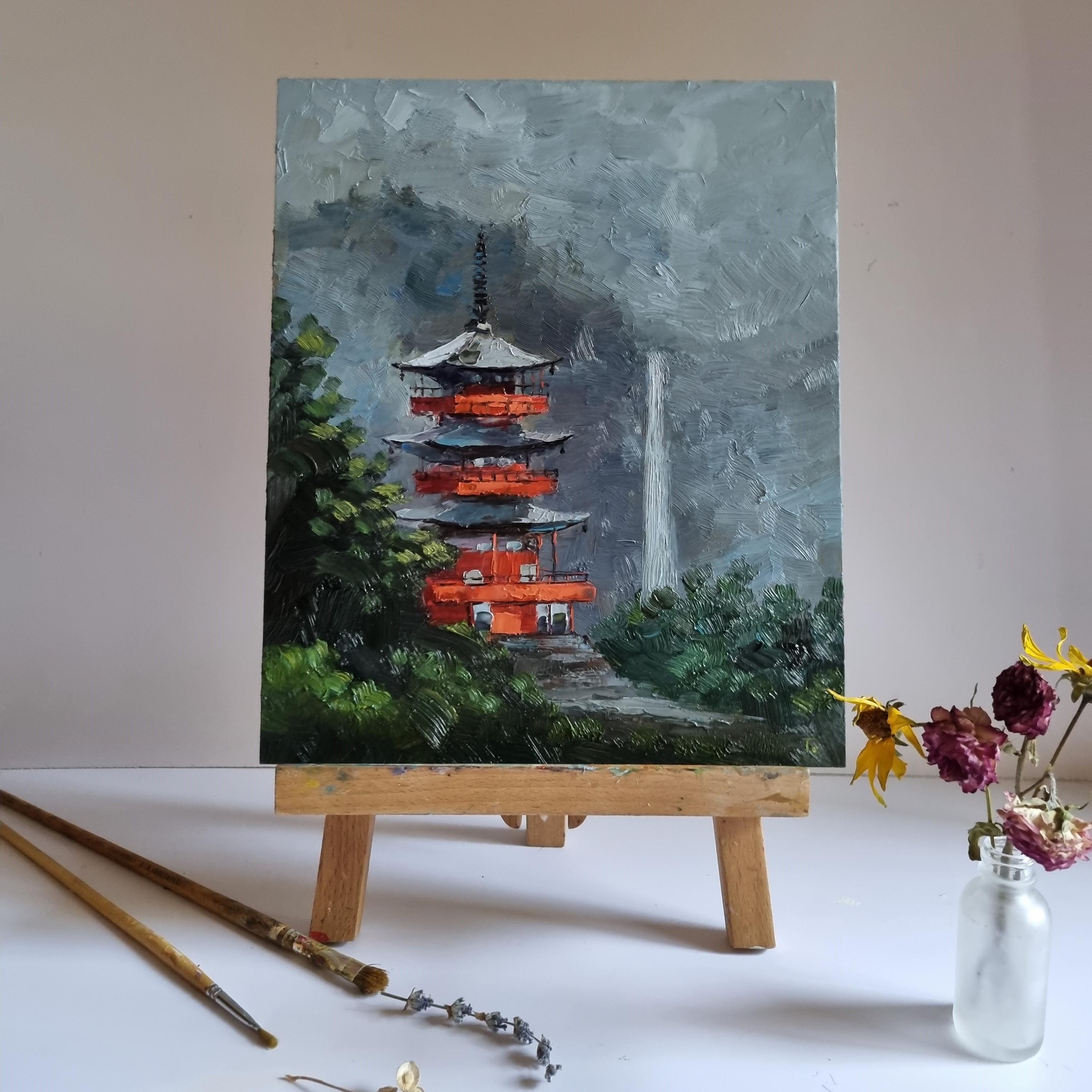 Japan Temple Oil Painting: Nachi Falls Seigantoji, Landscape Wall