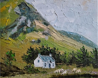 Ireland Oil Painting Ireland Lanscape with Sheep Irish Impasto Oil Painting Sheep Painting Irish Countryside wall art
