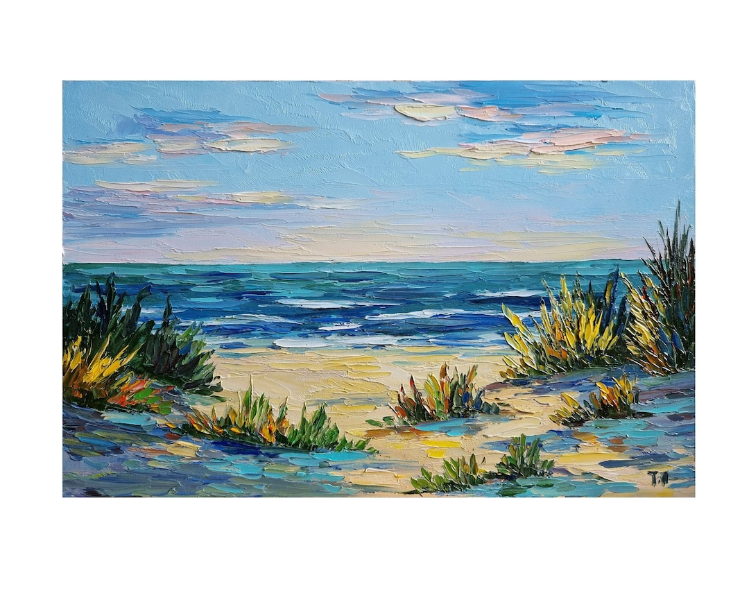 Seascape Painting,beach Landscape ,original Seascape Artwork,reeds
