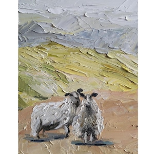 Sheep Oil Painting Scotland Landscape Sheep Impasto painting Wall Art 8 by 6 in