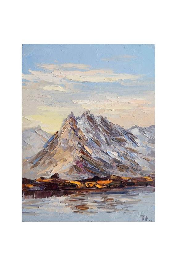 モンブランの絵画、フランスの山岳芸術、パレットナイフ油絵（8x6