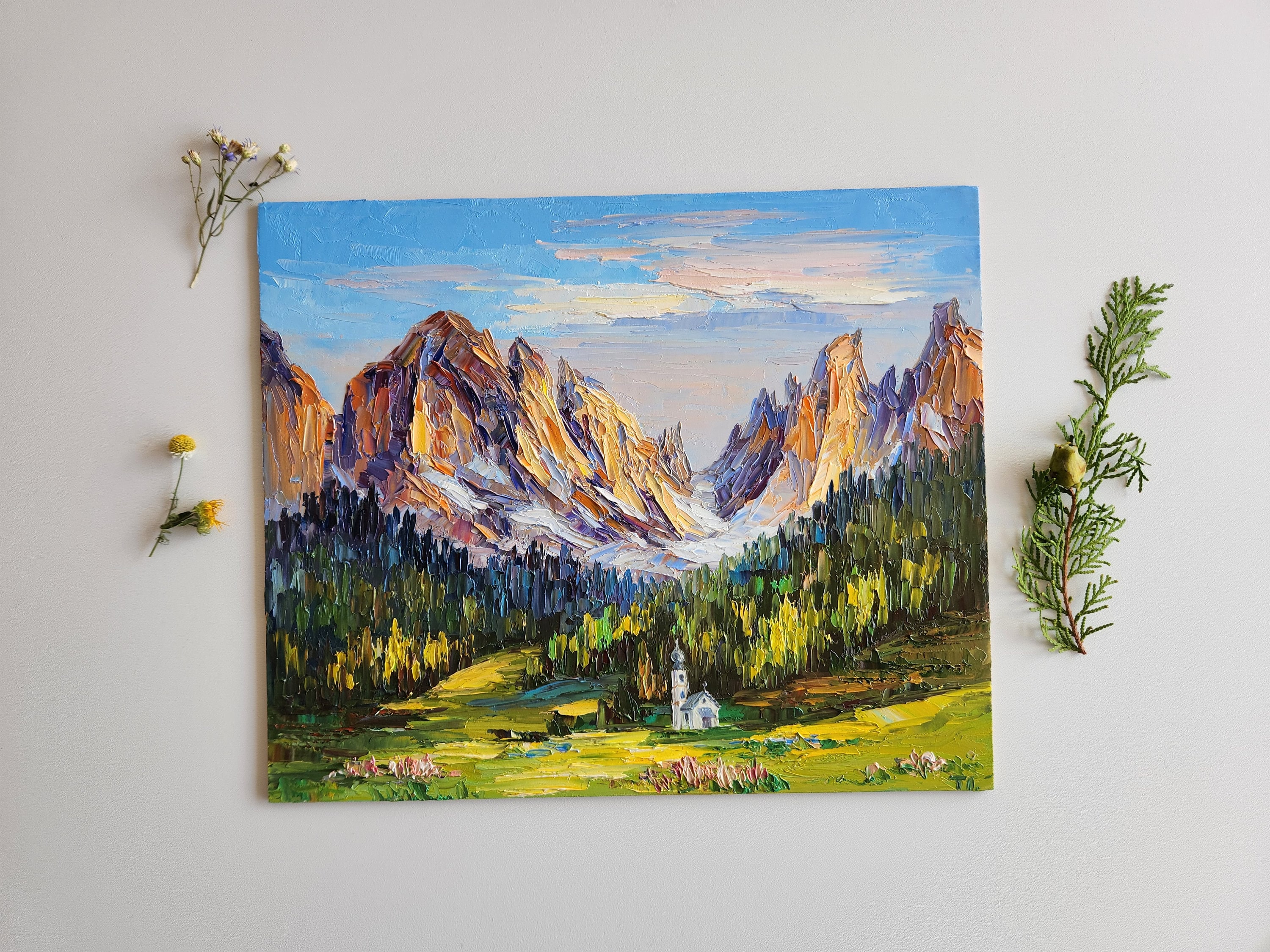 ドロミテ山の油絵：イタリアアルプスの風景画 インパストアート - Etsy