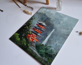 Japan Temple Oil Painting: Nachi Falls Seigantoji, Landscape Wall
