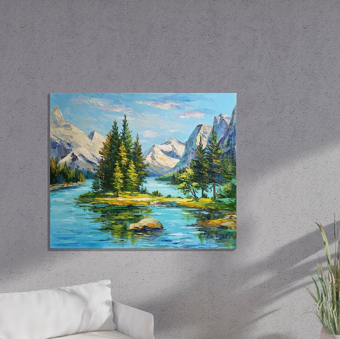 オリジナルのジャスパー国立公園の絵画、山の風景、森の絵画