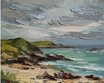 Pintura a óleo original de Neist Point, paisagem da Ilha de Skye, Escócia.
