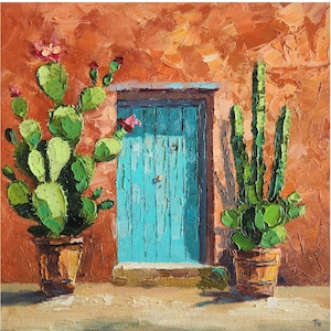 Origineel Mexico olieverfschilderij San Miguel de Allende olieverfschilderij cactus schilderij Trevel geschenken muurkunst 10 bij 10 in