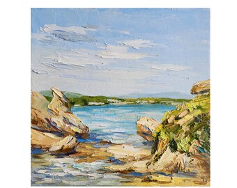 Seascape Painting,Beach Landscape ,Small Impasto Painting,Original Seascape Artwork,Nursery Wall Art,10 by 10 inches